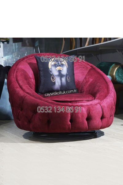 Chester kapitone yuvarlak Berjer -Tekli Koltuk